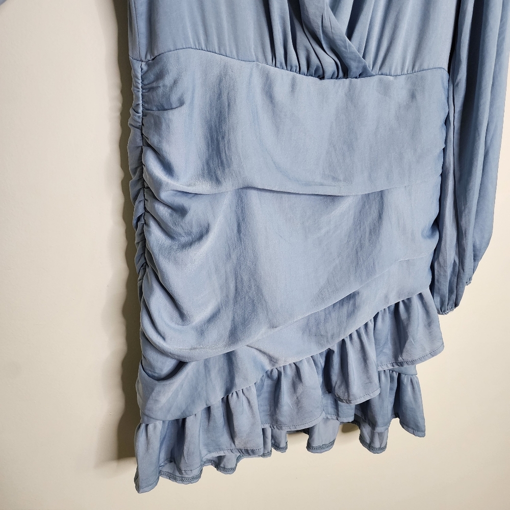 Light Blue V-Neck Ruffle Mini Dress - Picture 8 of 15